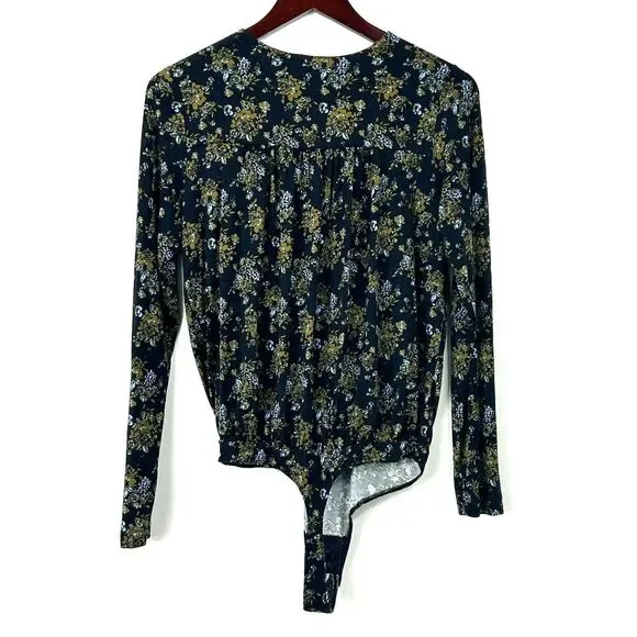 New Free People Intimately Turnt Faux Wrap Long Sleeve Bodysuit Night Combo Sz L - Picture 3 of 13